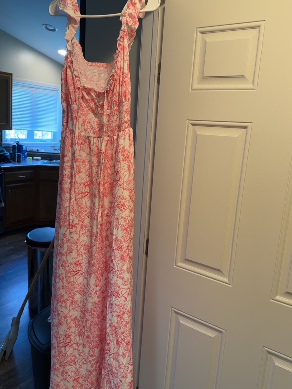 Pink Floral Maxi Dress with Ruffle Straps